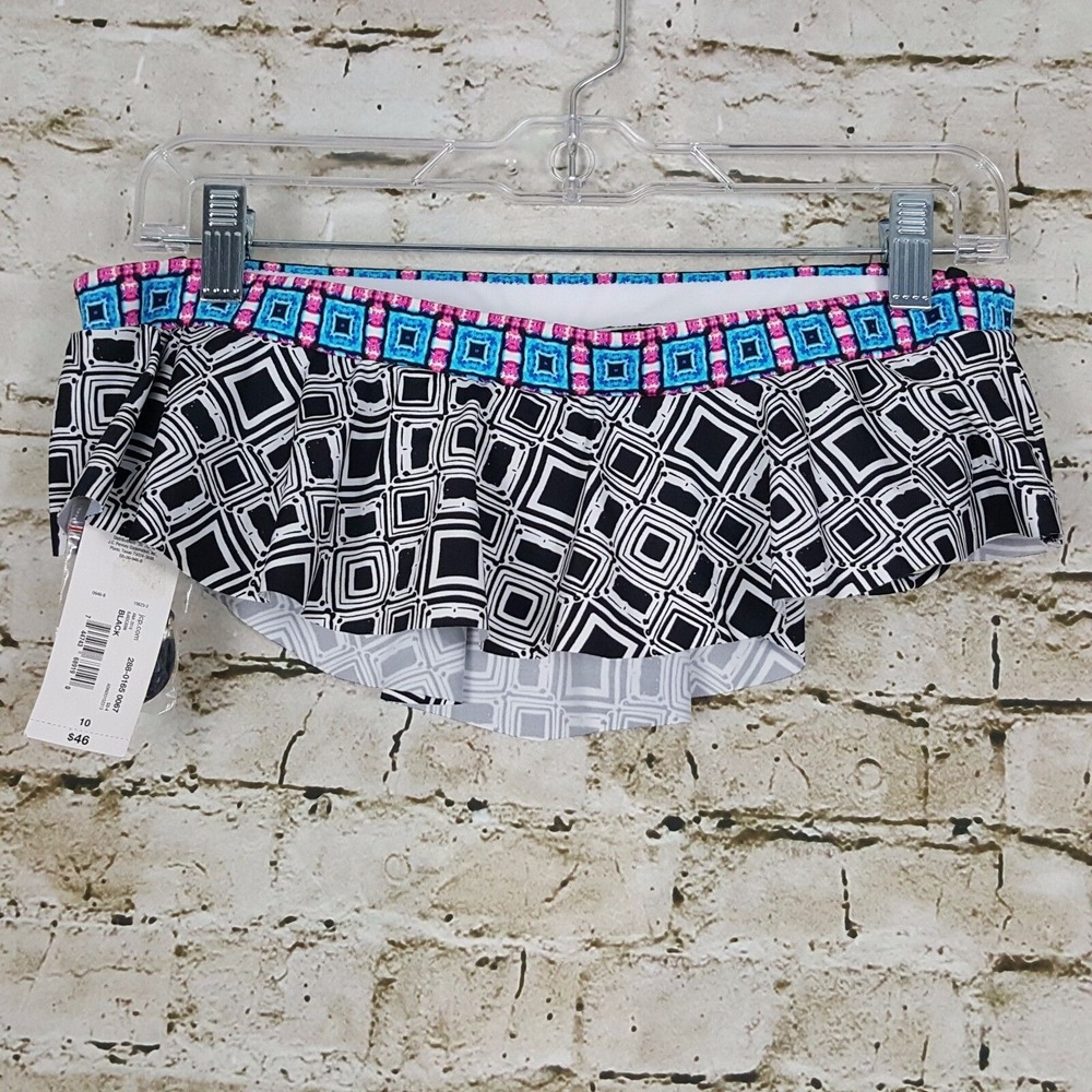 Ana A New Approach Bikini Top Size 10 Black White Hanky Swim Straps New